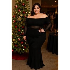 Commense Black Maxi Dress Off‎ Shoulder Long Sleeve Evening Gown Party Dress XL